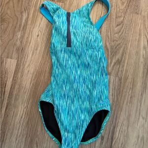Nike Women's Teal and Black One-Piece Swimsuit